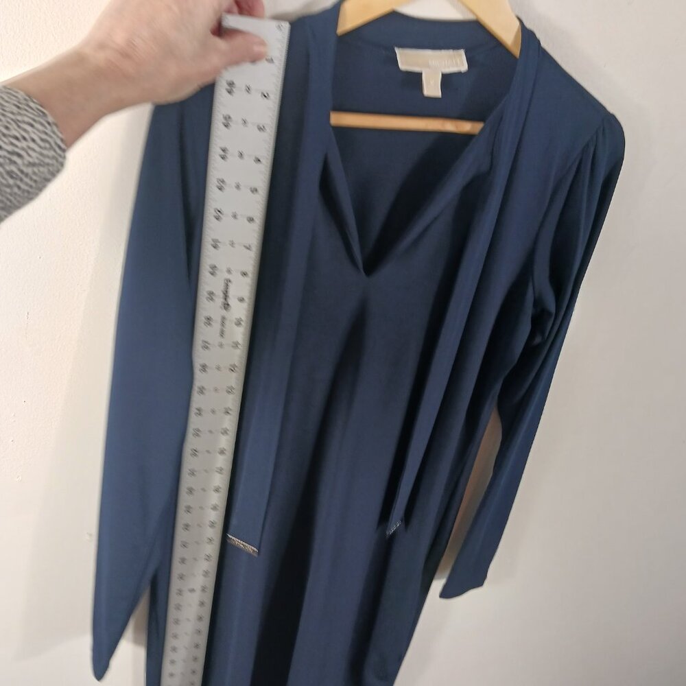 Michael Kors Lightweight Long Sleeve Navy Dress W/ Decorative Tie Neck, SZ Med. - Picture 6 of 16